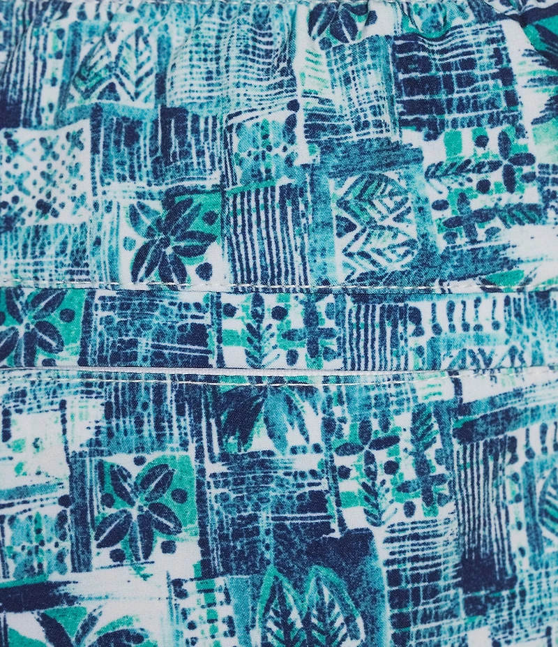 Caribbean Palm Grid 6#double; Inseam Swim Trunks