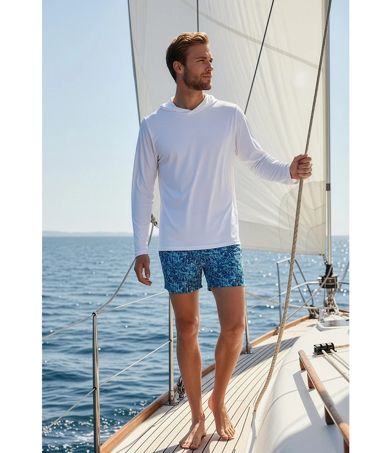 Caribbean Palm Grid 6#double; Inseam Swim Trunks