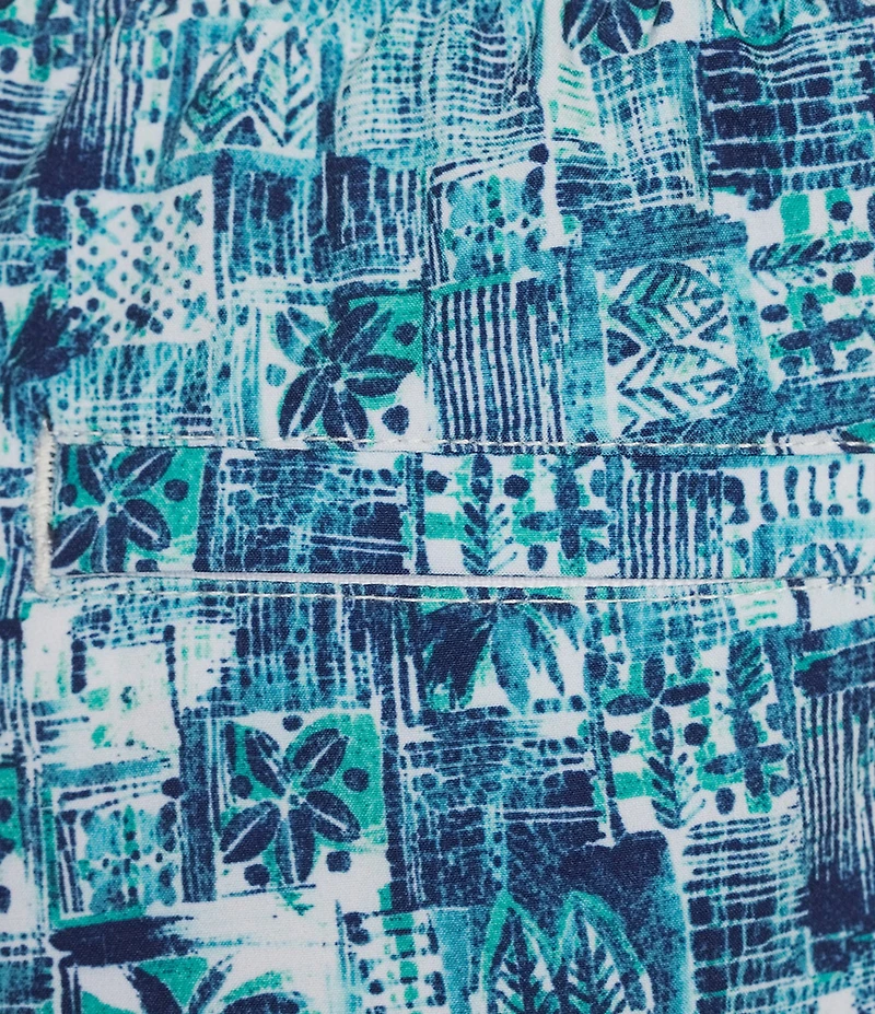Caribbean Palm Grid 6#double; Inseam Swim Trunks