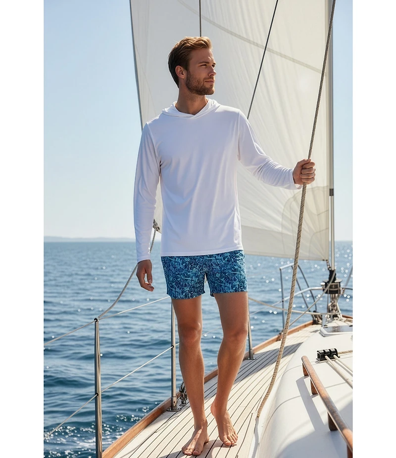 Caribbean Palm Grid 6#double; Inseam Swim Trunks