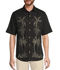 Caribbean Palm Panel Embroidery Short Sleeve Woven Shirt