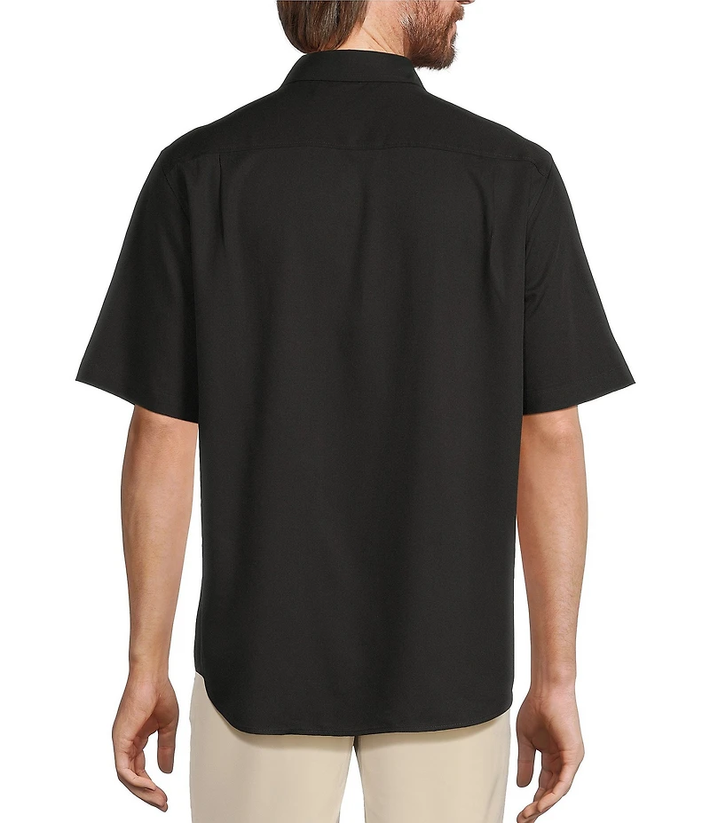 Caribbean Palm Panel Embroidery Short Sleeve Woven Shirt