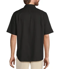 Caribbean Palm Panel Embroidery Short Sleeve Woven Shirt