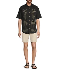 Caribbean Palm Panel Embroidery Short Sleeve Woven Shirt