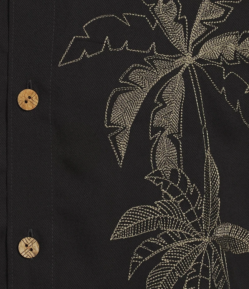 Caribbean Palm Panel Embroidery Short Sleeve Woven Shirt