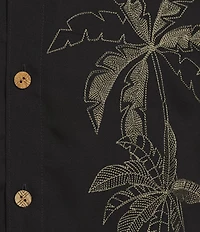 Caribbean Palm Panel Embroidery Short Sleeve Woven Shirt