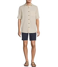 Caribbean Palm Paradise Jacquard Solid Short Sleeve Woven Shirt