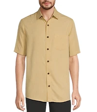 Caribbean Palm Paradise Jacquard Solid Short Sleeve Woven Shirt