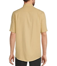 Caribbean Palm Paradise Jacquard Solid Short Sleeve Woven Shirt