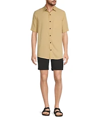 Caribbean Palm Paradise Jacquard Solid Short Sleeve Woven Shirt
