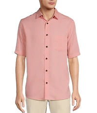 Caribbean Palm Paradise Jacquard Solid Short Sleeve Woven Shirt