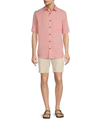 Caribbean Palm Paradise Jacquard Solid Short Sleeve Woven Shirt