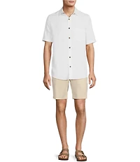 Caribbean Palm Paradise Jacquard Solid Short Sleeve Woven Shirt