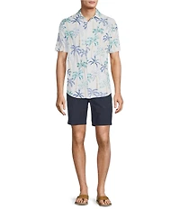 Caribbean Palm Print Performance Stretch Short Sleeve Woven Shirt