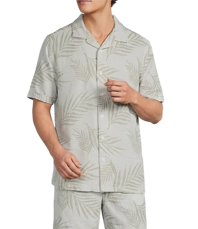 Caribbean Palm Print Short Sleeve Woven Camp Shirt