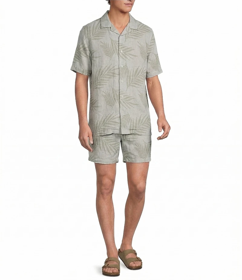 Caribbean Palm Print Short Sleeve Woven Camp Shirt