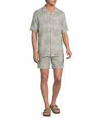Caribbean Palm Print Short Sleeve Woven Camp Shirt