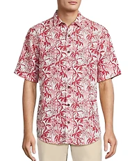 Caribbean Palm Print Short Sleeve Woven Shirt