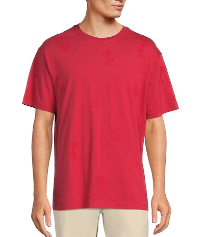 Caribbean Palm Tree Embroidery Short Sleeve T-Shirt