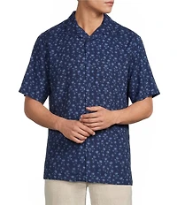 Caribbean Palm Tree Print Short Sleeve Woven Camp Shirt