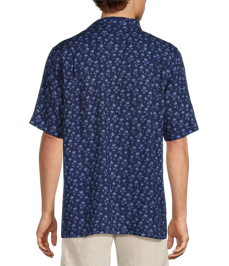 Caribbean Palm Tree Print Short Sleeve Woven Camp Shirt