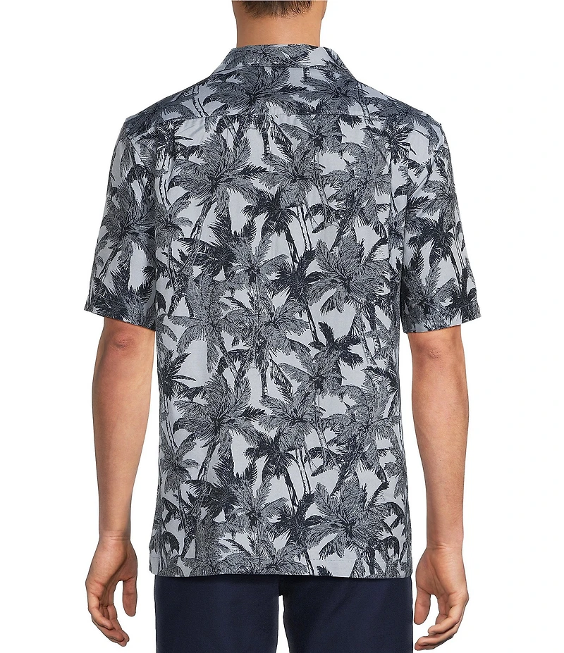 Caribbean Palm Tree Print Short Sleeve Woven Camp Shirt