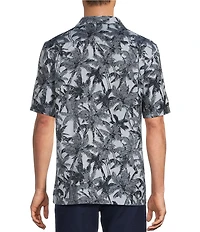 Caribbean Palm Tree Print Short Sleeve Woven Camp Shirt