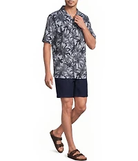 Caribbean Palm Tree Print Short Sleeve Woven Camp Shirt