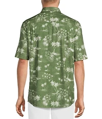 Caribbean Palm Tree Print Short Sleeve Woven Shirt