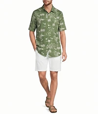 Caribbean Palm Tree Print Short Sleeve Woven Shirt