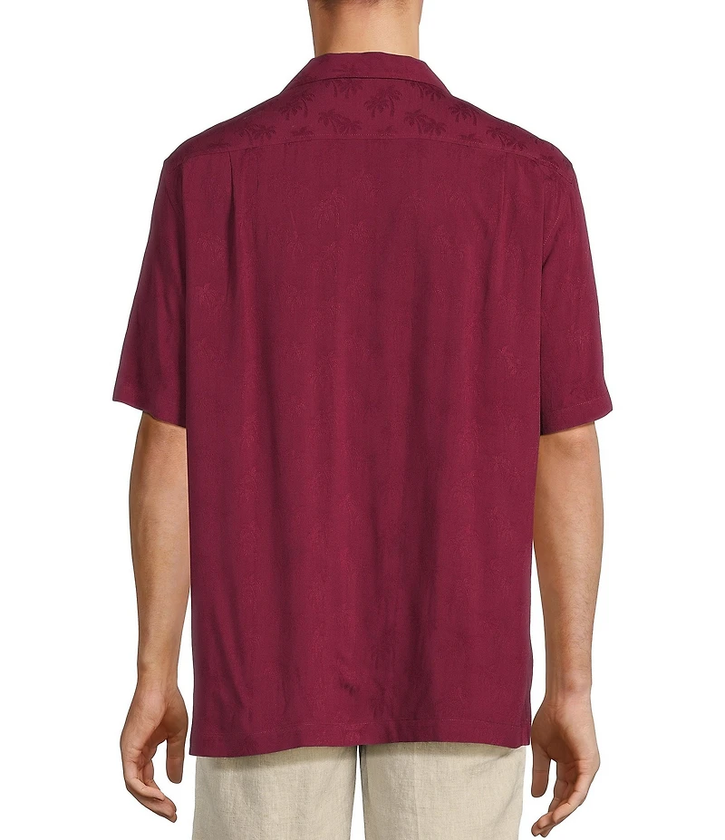 Caribbean Palm Trees Jacquard Short Sleeve Woven Camp Shirt