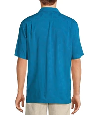 Caribbean Palm Trees Jacquard Short Sleeve Woven Camp Shirt