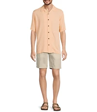 Caribbean Palm Trees Jacquard Short Sleeve Woven Camp Shirt