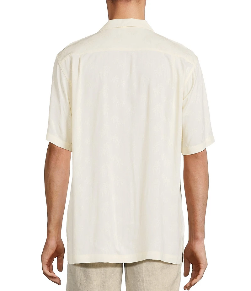 Caribbean Palm Trees Jacquard Short Sleeve Woven Camp Shirt