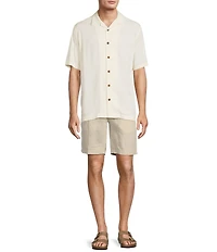Caribbean Palm Trees Jacquard Short Sleeve Woven Camp Shirt