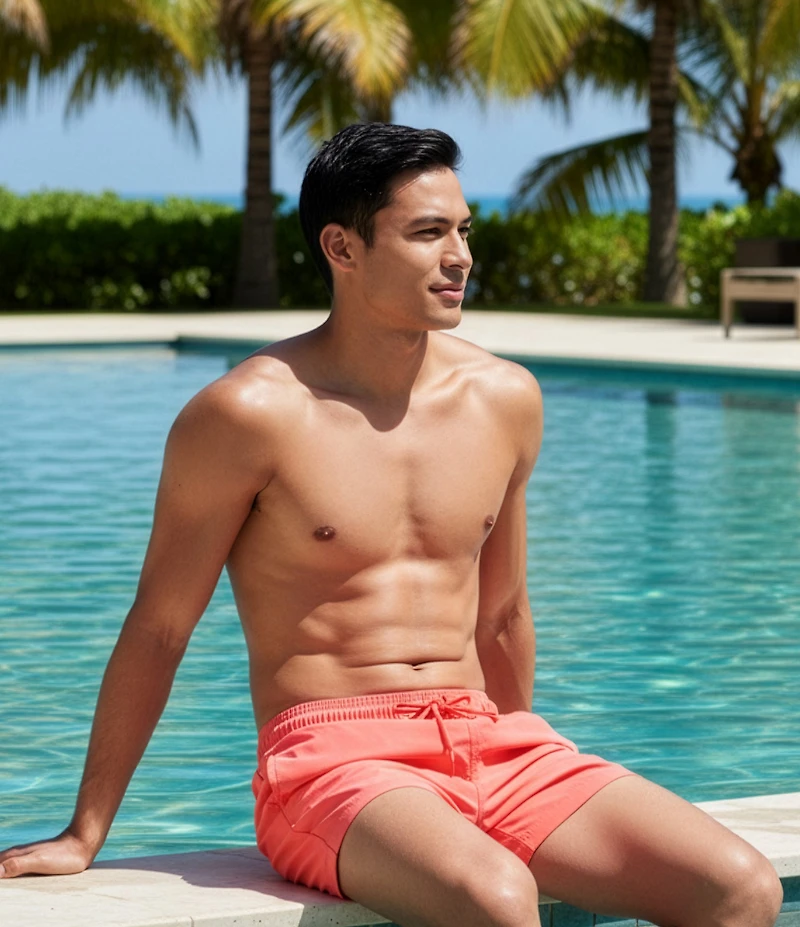 Caribbean Palmsway 6#double; Solid Swim Trunks