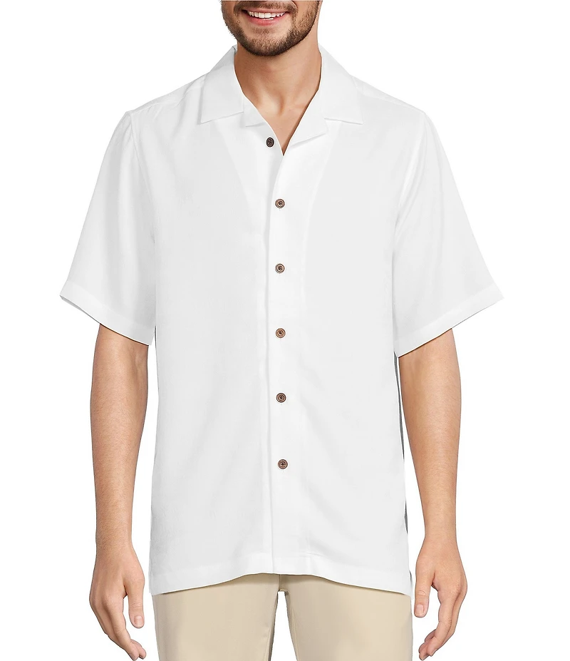 Caribbean Paradise Island Textured Short Sleeve Woven Camp Shirt