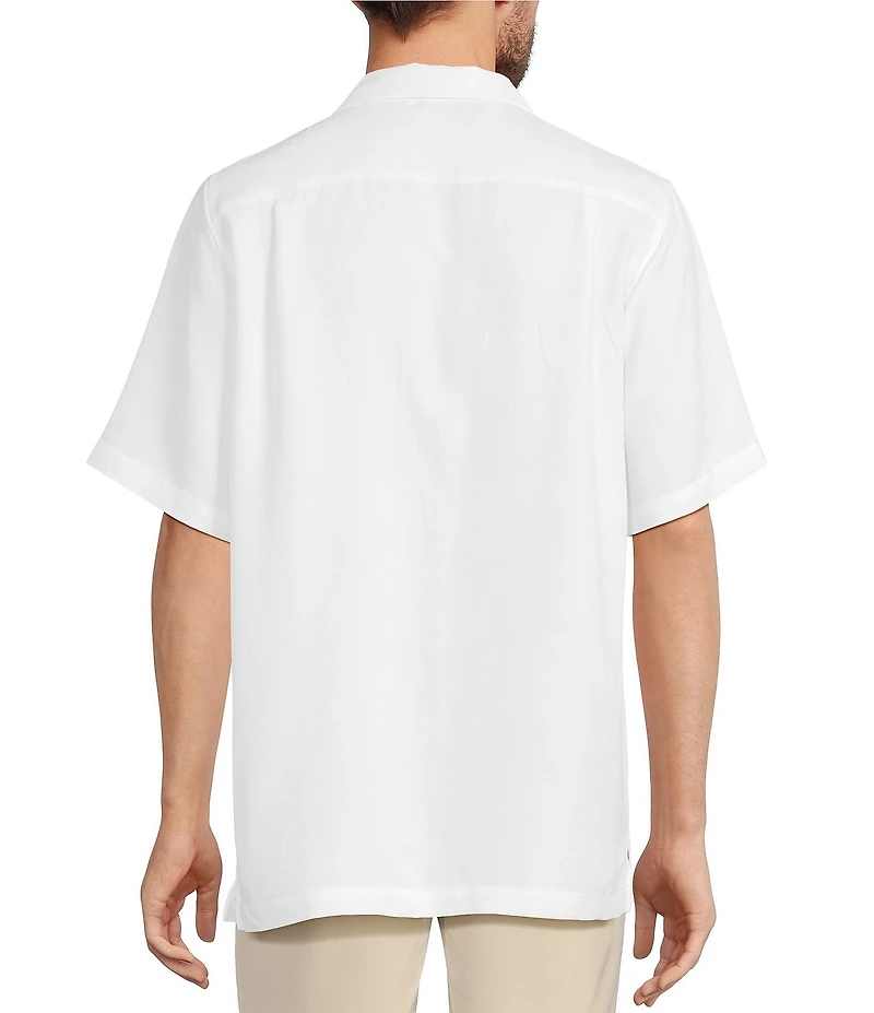 Caribbean Paradise Island Textured Short Sleeve Woven Camp Shirt