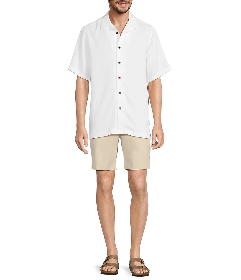 Caribbean Paradise Island Textured Short Sleeve Woven Camp Shirt
