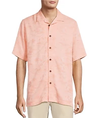 Caribbean Paradise Island Textured Short Sleeve Woven Camp Shirt