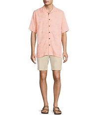 Caribbean Paradise Island Textured Short Sleeve Woven Camp Shirt
