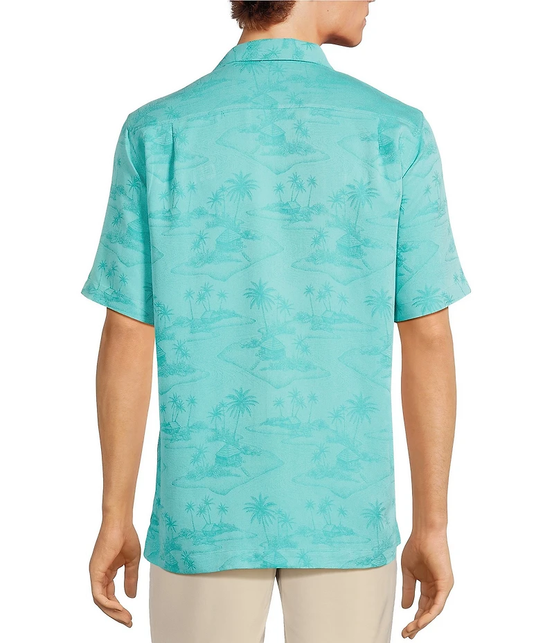 Caribbean Paradise Island Textured Short Sleeve Woven Camp Shirt