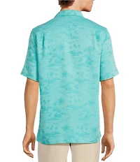 Caribbean Paradise Island Textured Short Sleeve Woven Camp Shirt