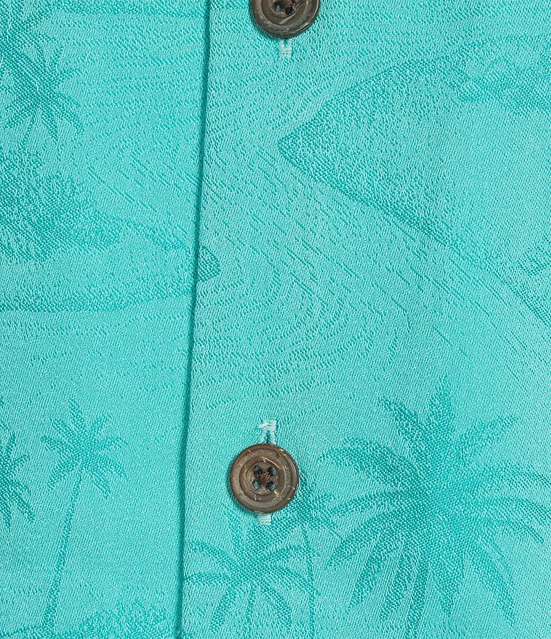 Caribbean Paradise Island Textured Short Sleeve Woven Camp Shirt