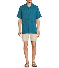 Caribbean Paradise Island Textured Short Sleeve Woven Camp Shirt