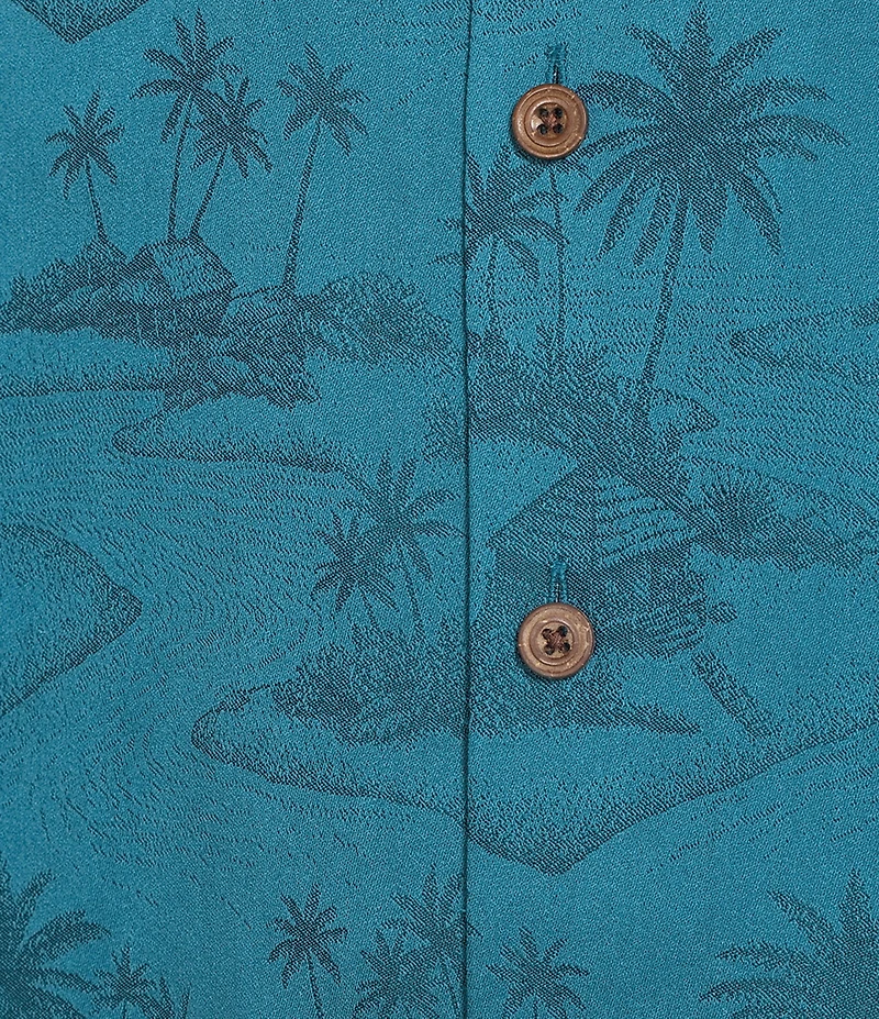 Caribbean Paradise Island Textured Short Sleeve Woven Camp Shirt
