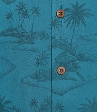 Caribbean Paradise Island Textured Short Sleeve Woven Camp Shirt