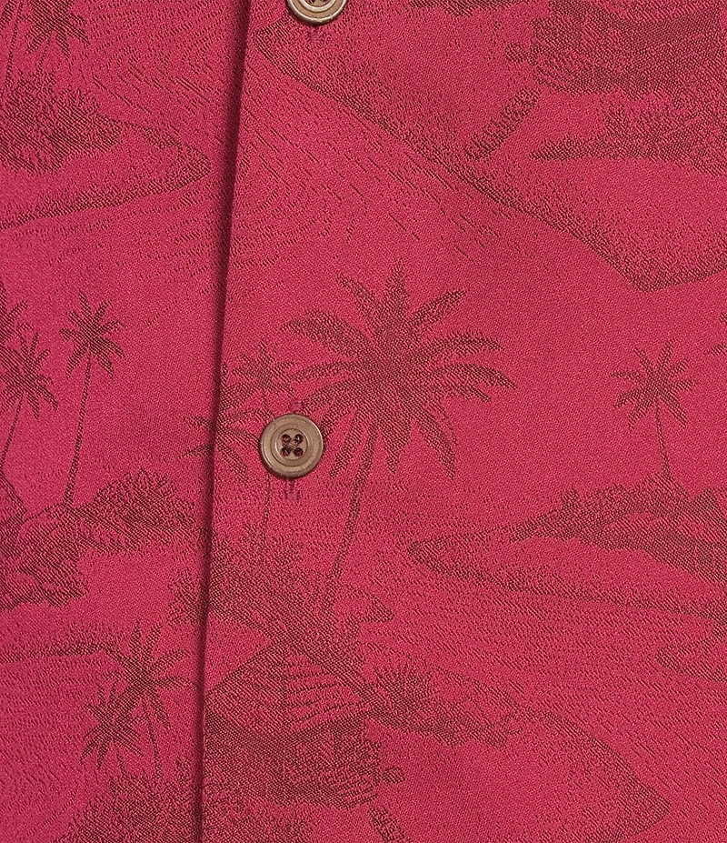 Caribbean Paradise Island Textured Short Sleeve Woven Camp Shirt