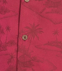 Caribbean Paradise Island Textured Short Sleeve Woven Camp Shirt