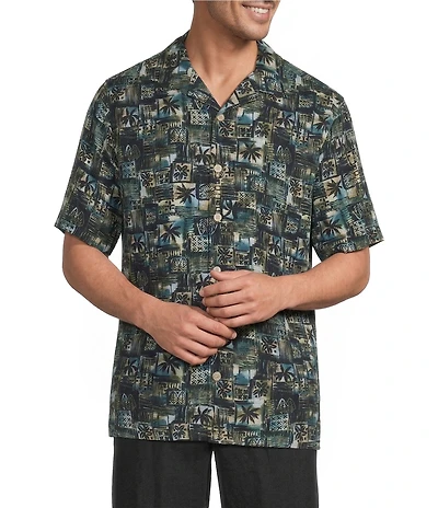 Caribbean Patchwork Print Short Sleeve Woven Camp Shirt